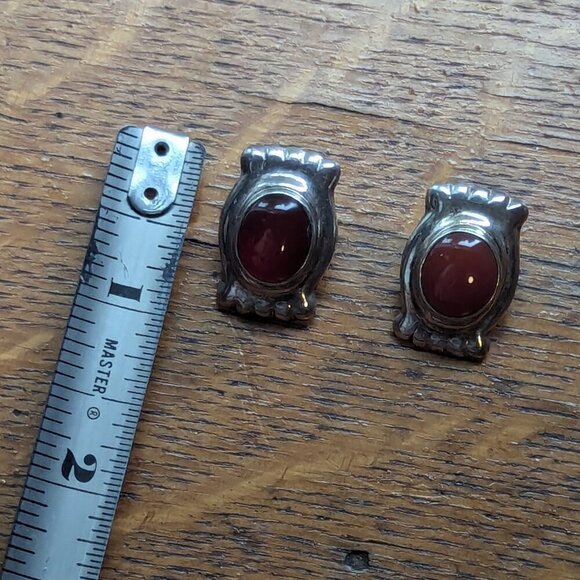 Vintage Carnelian Stone 925 Sterling Silver Mexican Earring Boho Artisan - Picture 4 of 5
